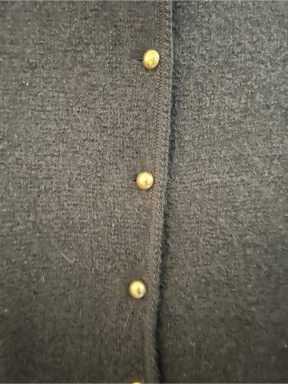 Vintage 1990s Tally Ho Black Cardigan Jacket with Gold Buttons and Scalloped Hem